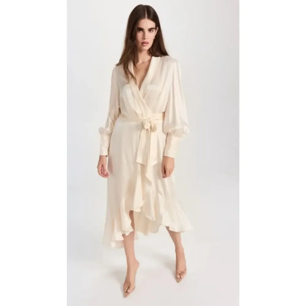 zimmermann silk wrap dress white Zimmermann Silk Wrap Mini Dress in Milk